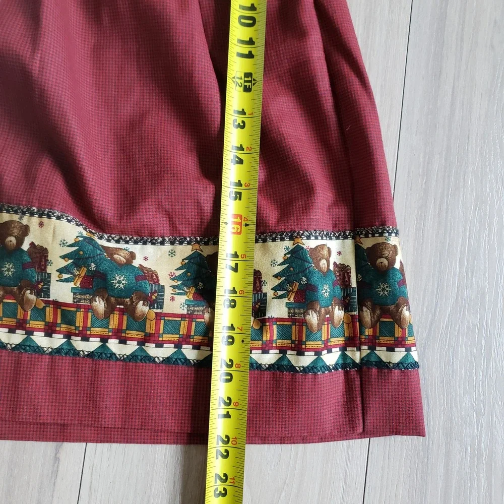 Vintage Holiday Dress Girls 7 Red Christmas Teddy Bear Festive Jumper